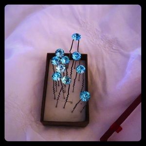 Aqua blue jewel hair pins-set of 10